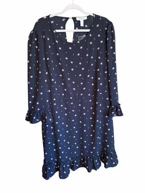 Forever 21 Navy Dress with Pink Rose Print long-sleeve mini dress-Size 3X-NWT
